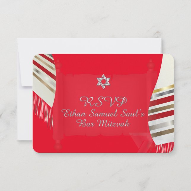 PixDezines RSVP MITZVAH/RED TALLIT/do-it-yourself  (Devant)