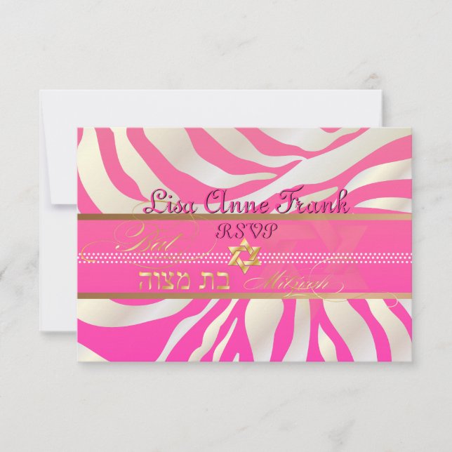 PixDezines rsvp rose zèbre, couleur Bat mitzvah/do (Devant)