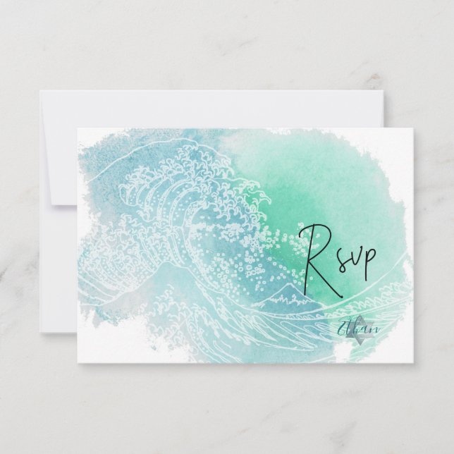 PixDezines RSVP Watercolor Waves Bat mitzvah ✡ (Devant)