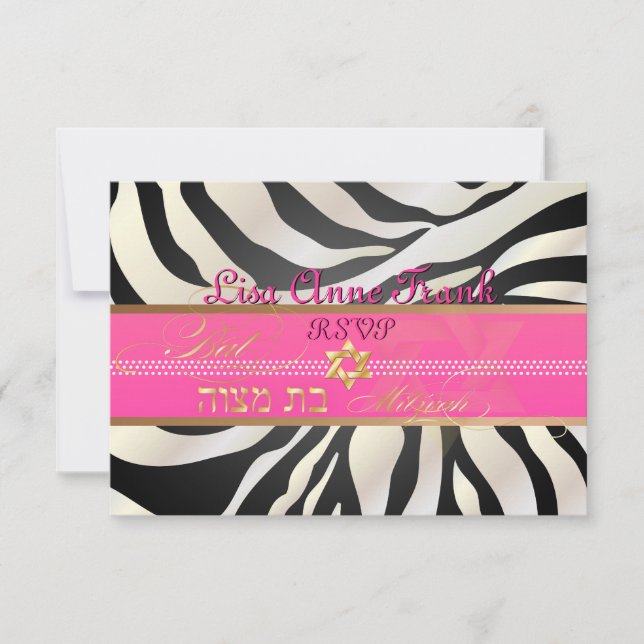 PixDezines rsvp Zebra, noir Bat mitzvah/do-it-your (Devant)
