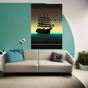 Pixel art, bateau sur la mer   AI Art Poster