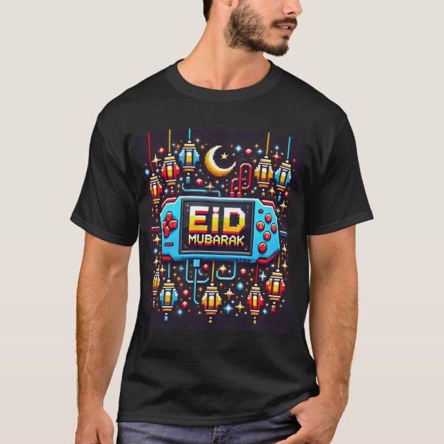 Pixel Art Eid Moubarak Gaming Mens Tshirt (Devant)