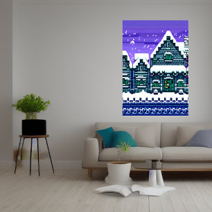Pixel art, ville dans la neige   AI Art Poster
