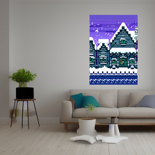 Pixel art, ville dans la neige | AI Art Poster (Créateur téléchargé)