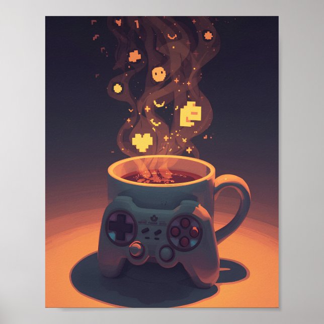 Pixel Brew Gamer Coffee Poster (Devant)