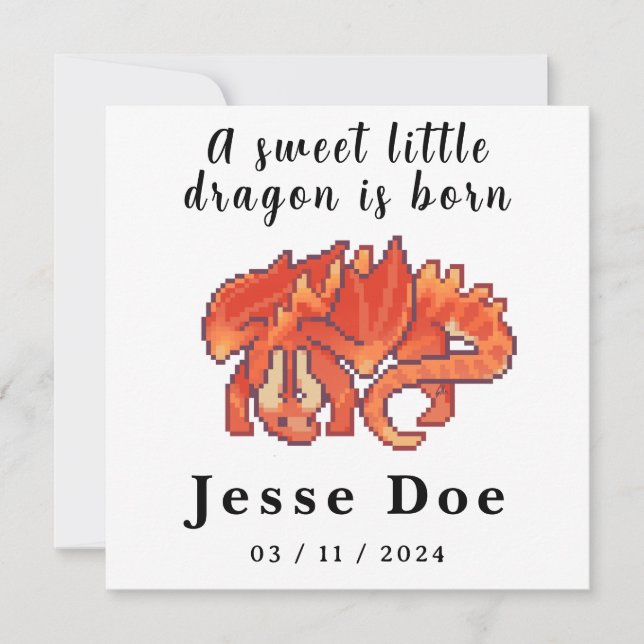 Pixel de Birth Boy Card Cute Dragon art (Devant)