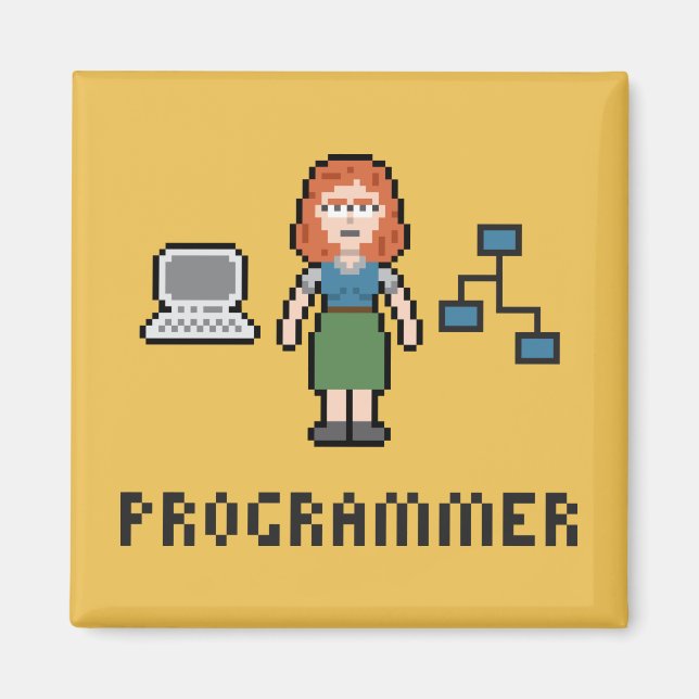 Pixel Femme Programmeur Magnet (Devant)