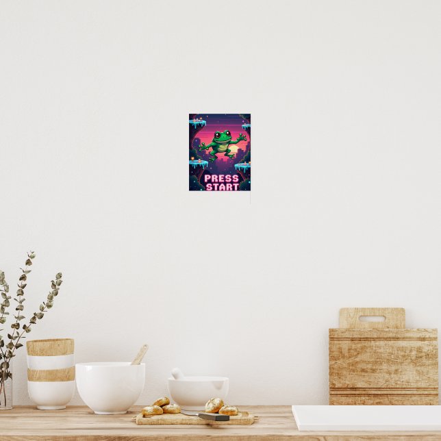 Pixel Frog Arcade Poster – Retro 8-Bit Gaming (Cuisine)