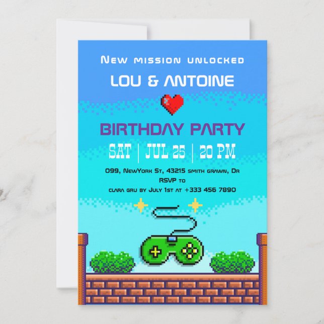 Pixel Gamer Birthday Invitation (Devant)