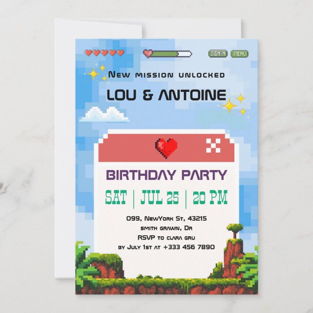 Pixel Gamer Birthday Invitation (Devant)