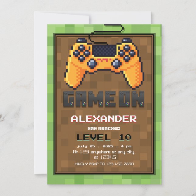 Pixel Gamer Niveau vers Anniversaire Invitation (Devant)