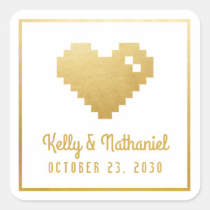 Pixel Heart Gamer Mariage Faveur Sticker Sceau