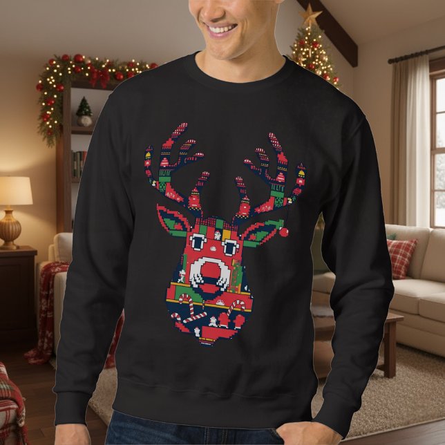 Pixel Reindeer Ugly Sweater Christmas Sweatshirt (Créateur téléchargé)