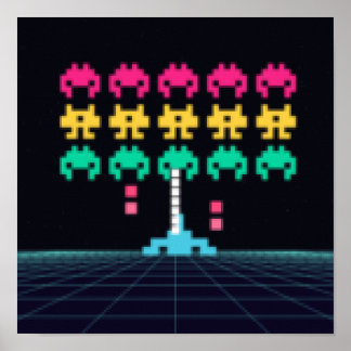 Pixel Space Shooter - Rétro Art Mural d'Arcade