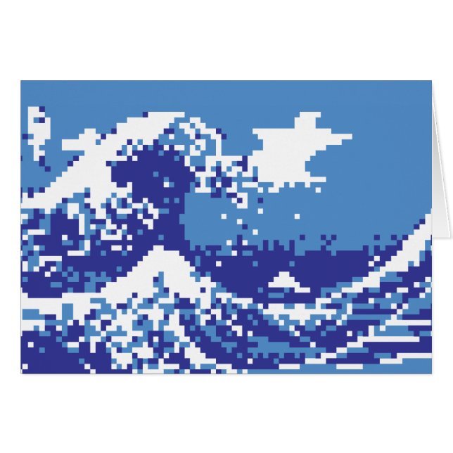 Pixel Tsunami Blue 8 bits Pixel Art Grey Card (Devant horizontal)