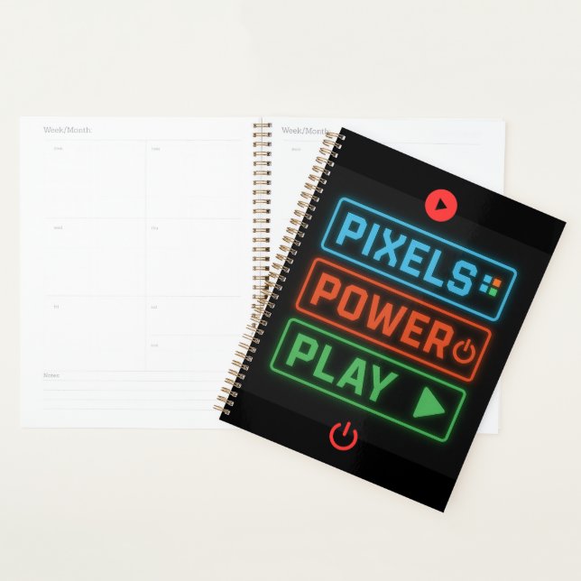 Pixels Power Play Gamer Planner – Game On! (Devant avec enveloppe)