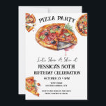 Pizza 50th Birthday Party Invitation<br><div class="desc">invitations à pizza watercolor party. Tout le texte est ajustable et facile à changer pour vos besoins de partie. Invitations de fête d'anniversaire pour adultes,  invitations de téléchargement imprimable,  idées de fête pour adultes décontracté moderne et simple.</div>