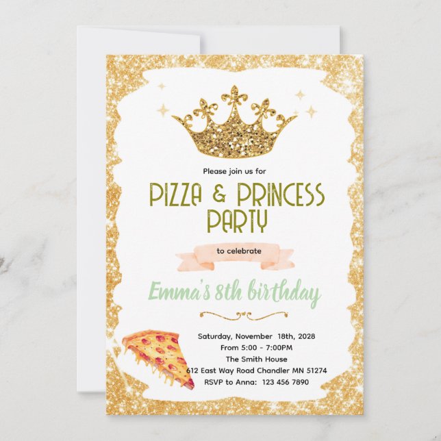 Pizza and Princesses party Invitation (Devant)