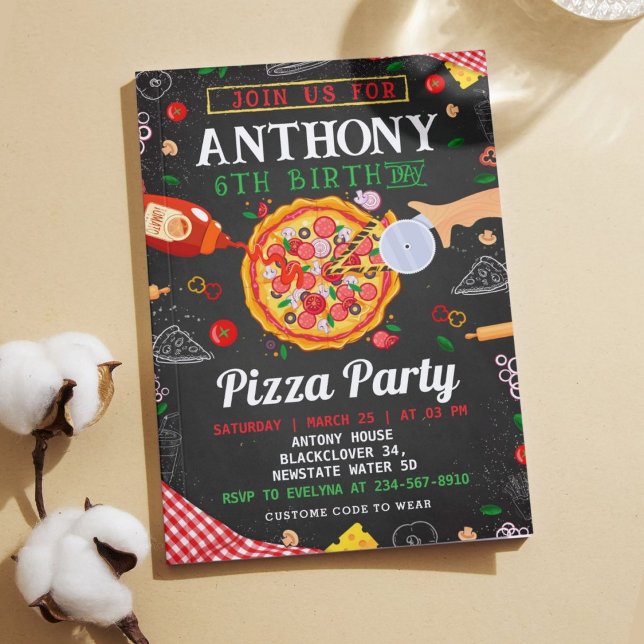 Pizza Anniversaire Fête Editable Invitation (Pizza Birthday Party Editable Invitation)
