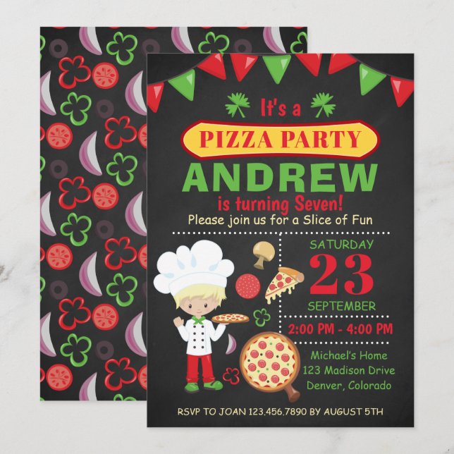 Pizza Anniversaire Fête Invitation (Devant / Derrière)