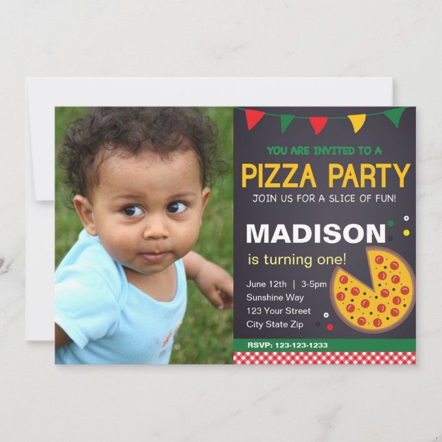 Pizza Anniversaire Invitation avec photo (Devant)
