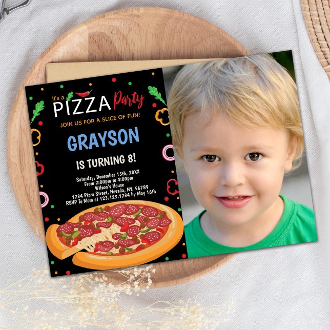 Pizza Anniversaire Invitations avec photo (Pizza Birthday Invitations with photo)