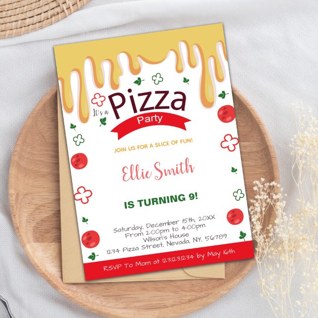 Pizza au fromage supplémentaire Invitations d'anni (Extra Cheese Pizza Birthday Invitations)
