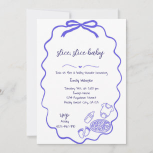 Pizza Baby shower Bleu Tirée Main Invitation Garço