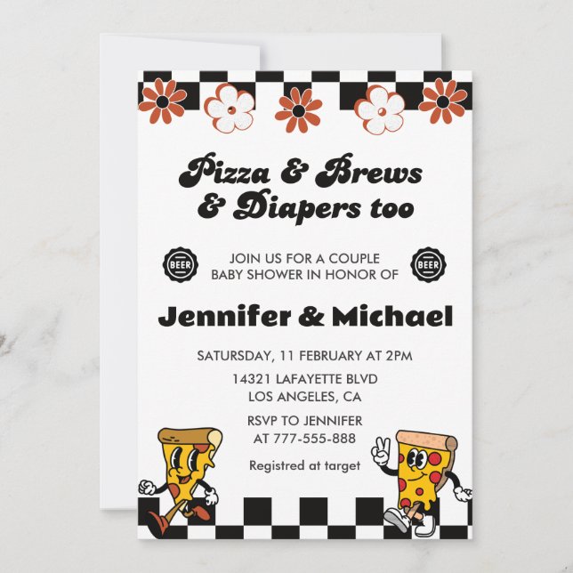 Pizza Baby Shower Invitations Pizza Bière Diaposit (Devant)