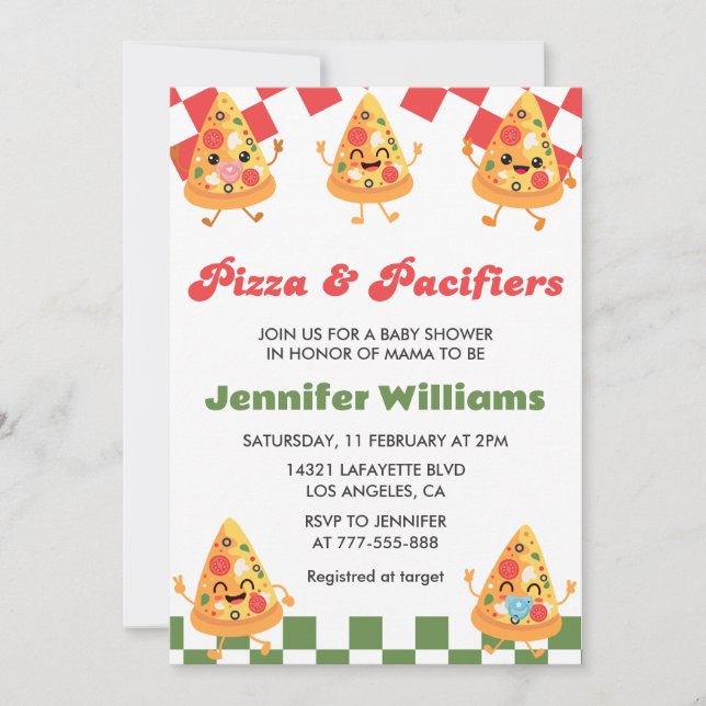 Pizza Baby Shower Invitations Pizza et Pacificateu (Devant)