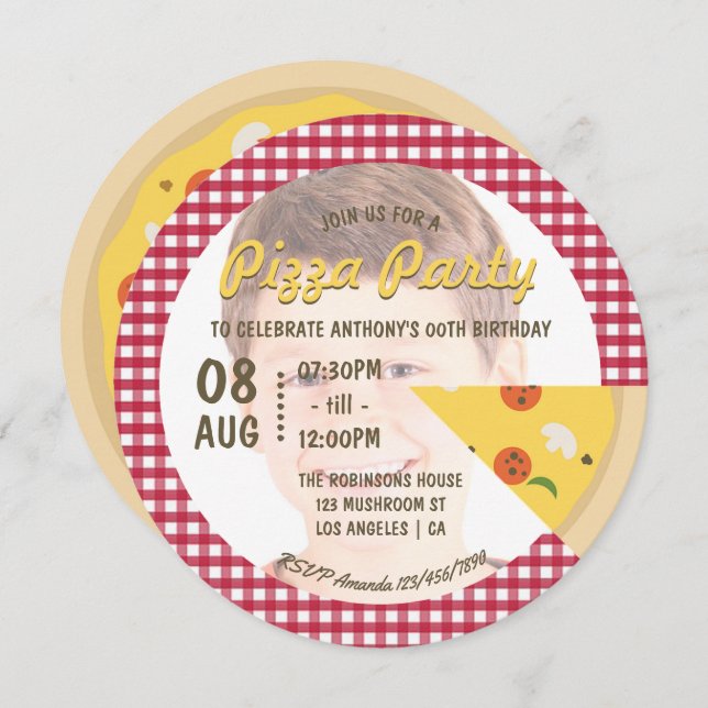 Pizza Birthday Party ajouter photo Invitation (Devant / Derrière)