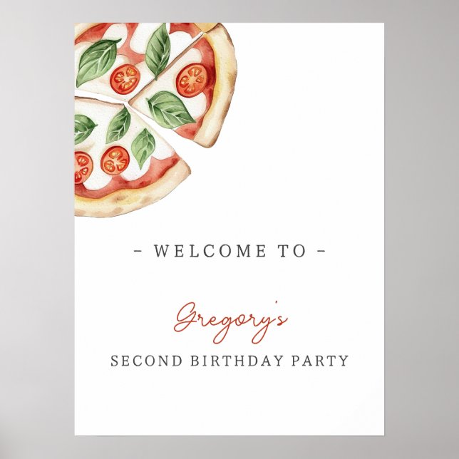 Pizza Birthday Party Welcome Poster (Devant)