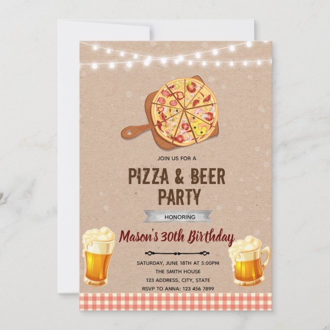Pizza et bière Invitation (Devant)
