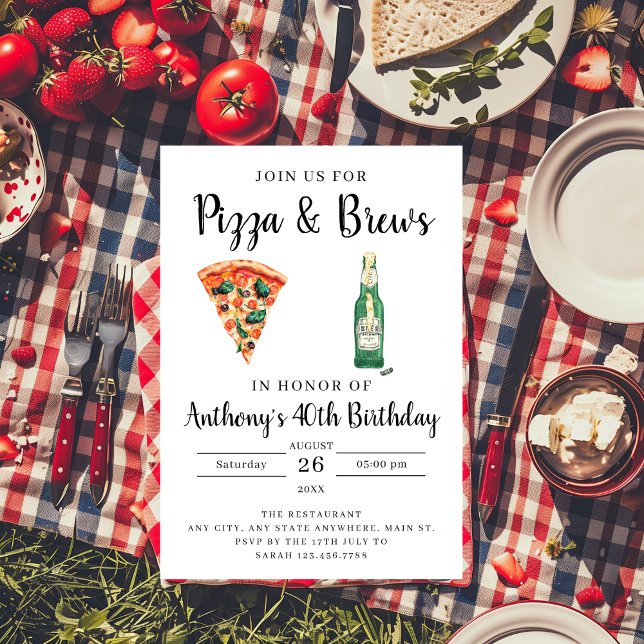 Pizza et brasses Anniversaire Fête Invitation (Créateur téléchargé)