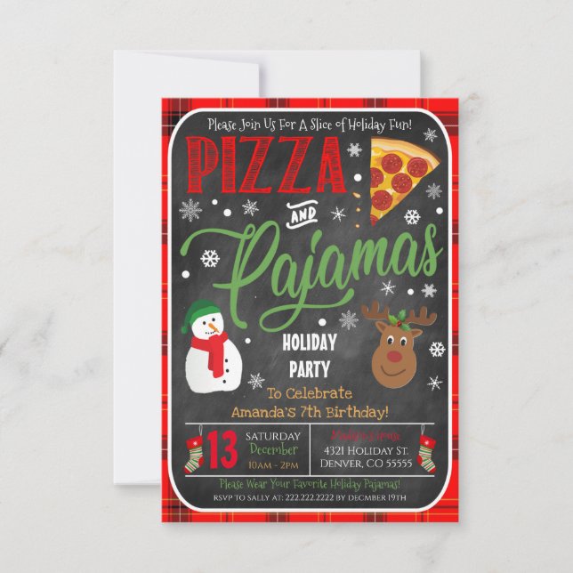 Pizza et Pyjamas de Noël Invitation (Devant)