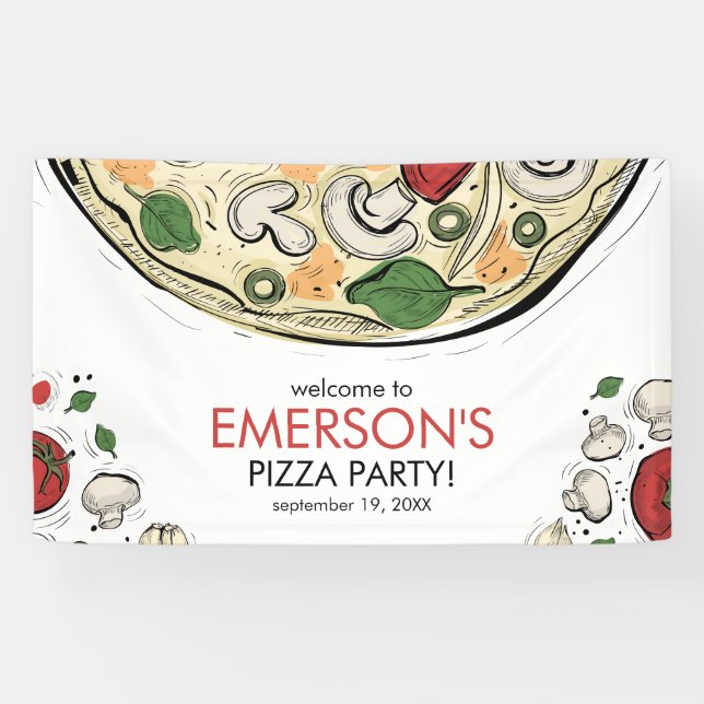 Pizza fête anniversaire bannière de bienvenue (Horizontal)