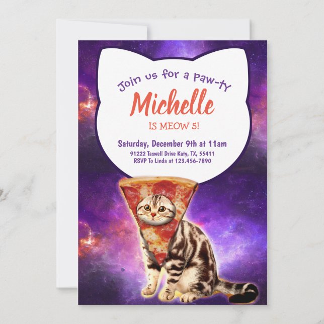 Pizza Head Chat Drôle Invitation Drôle (Devant)