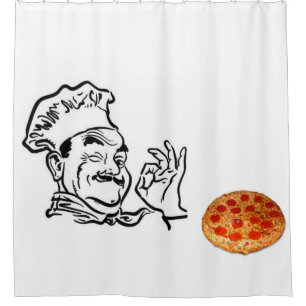 Pizza Homme au rideau de douche