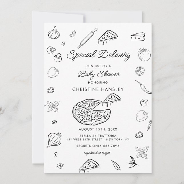 Pizza | Invitation Baby shower moderne (Devant)