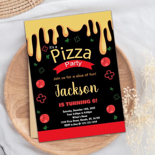 Pizza jaune rouge vert Invitations Anniversaire (Yellow Red Green Pizza Birthday Invitations)