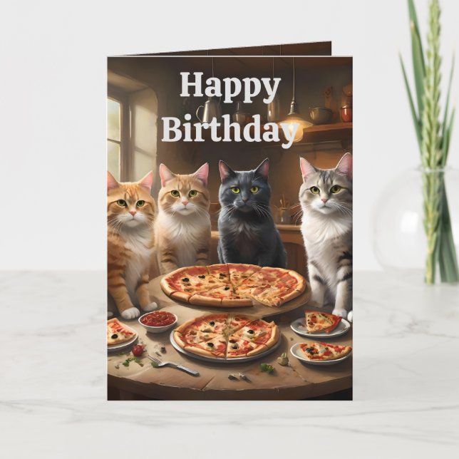 Pizza Love Cats, Carte Anniversaire (Devant)