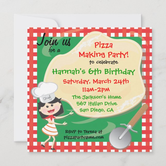 Pizza Making Birthday Party Invitation Card (Devant)