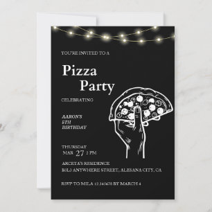 Pizza minimaliste moderne noire Invitation d'anniv