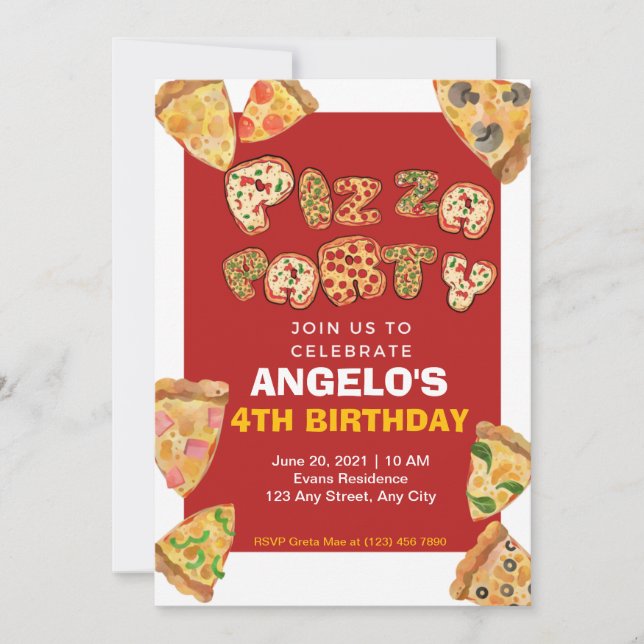 Pizza Party Anniversaire Carte d'invitation (Devant)