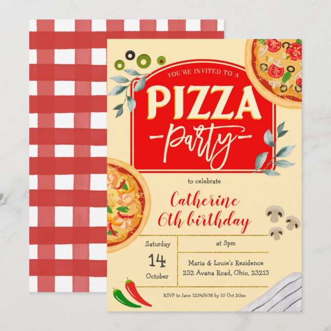 Pizza Party Anniversaire Invitation (Devant / Derrière)