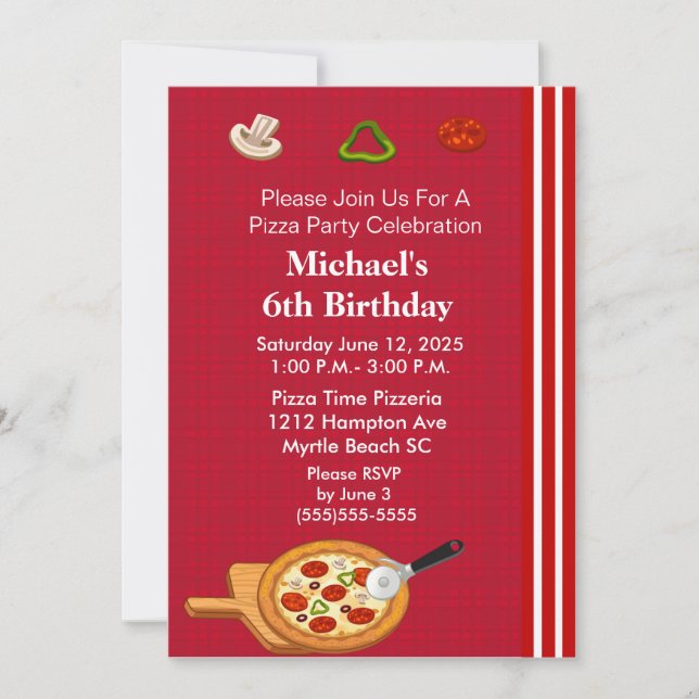 Pizza Party Anniversaire Invitation (Devant)