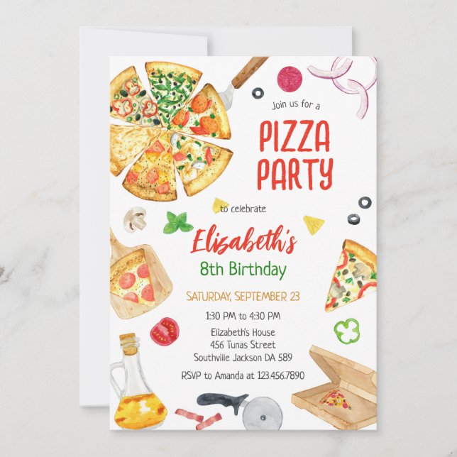 Pizza Party Birthday Invitation (Devant)