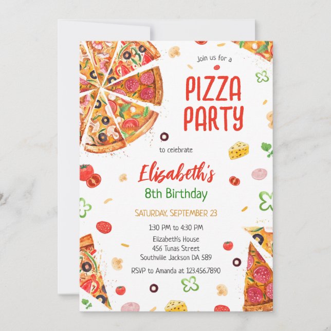 Pizza Party Birthday Invitation (Devant)