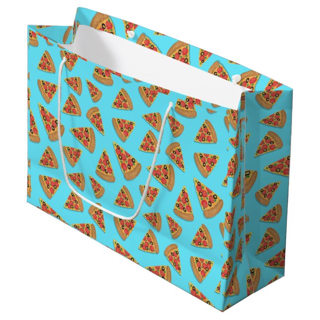 Pizza Party Pepperoni Novelty Blue Grand sac cadea (Devant Angle)
