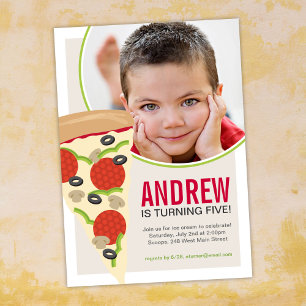 Pizza Party Photo Anniversaire Invitation